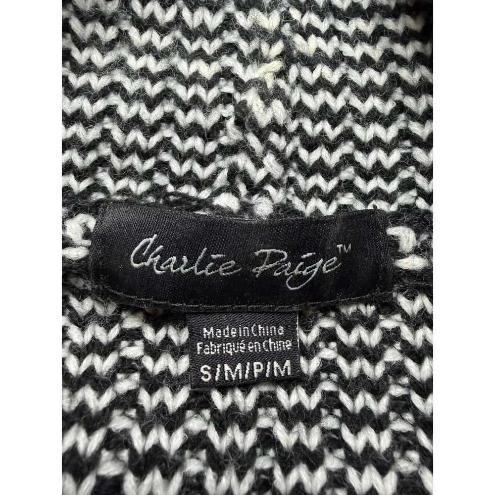 Charlie Paige Black White Chevron Knit Open Front Cardigan Sweater Small Medium